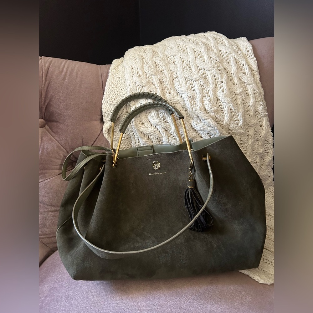 House of Harlow Olive Green Handbag with Removable Tassel and Straps
